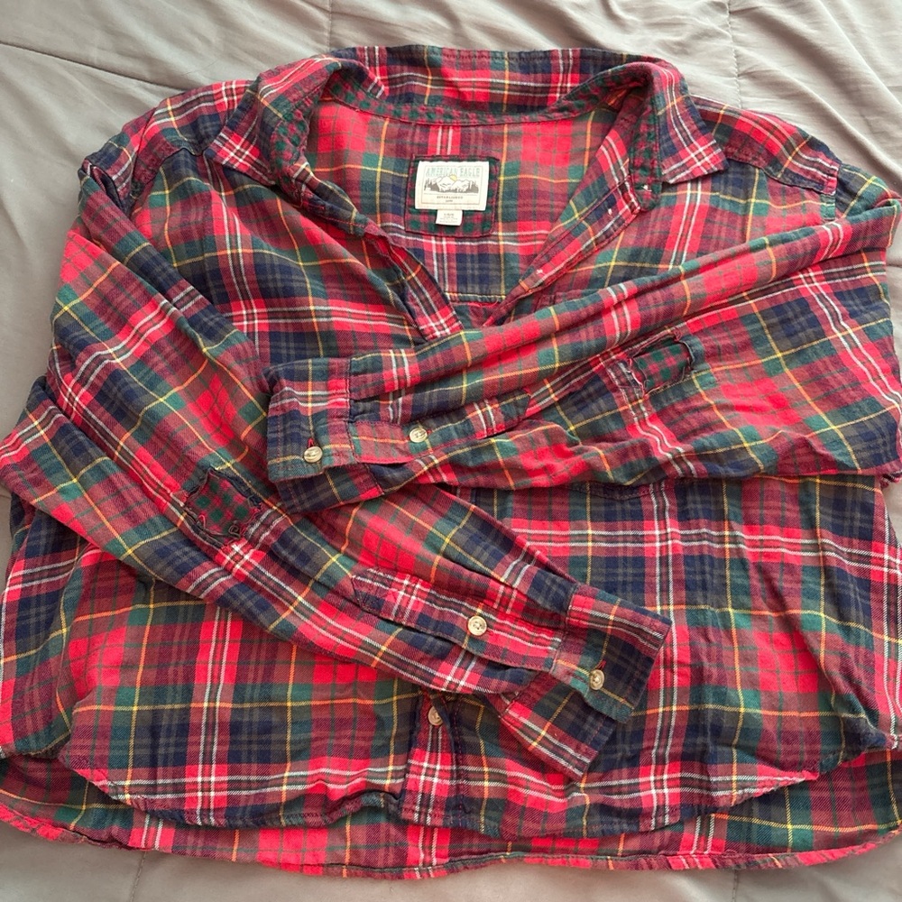American Eagle Outfitters Red and Green Plaid Shirt